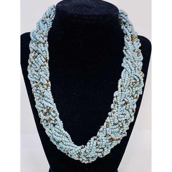 Turquoise Color & Bronze Color Seed Beads Multi-strand 18" Necklace - Picture 1 of 5